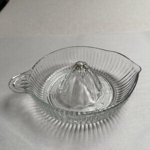 Vintage Clear Ribbed Glass Reamer Juicer with Handle and Spout Kitchen Juicer